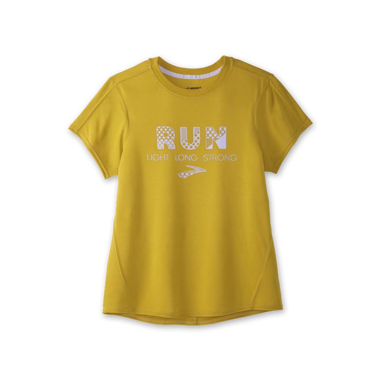 Brooks Distance Graphic - Womens Short Sleeve Running Shirt - Heather Golden Hour/Run/Grey (58730CQU